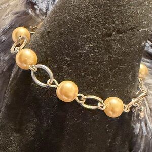 Shofel Bros Mfg Co Faux Pearl and Silver Links Bracelet
